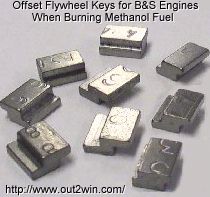Special-made offset flywheel keys for Briggs & Stratton engines.